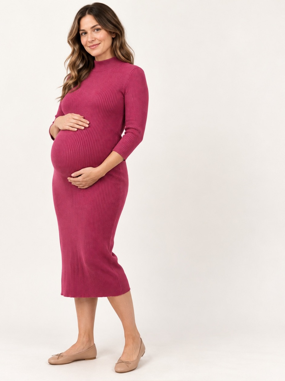 HATCH Raspberry Ribbed Mock Neck Maternity Sweater Dress Size 1 Small